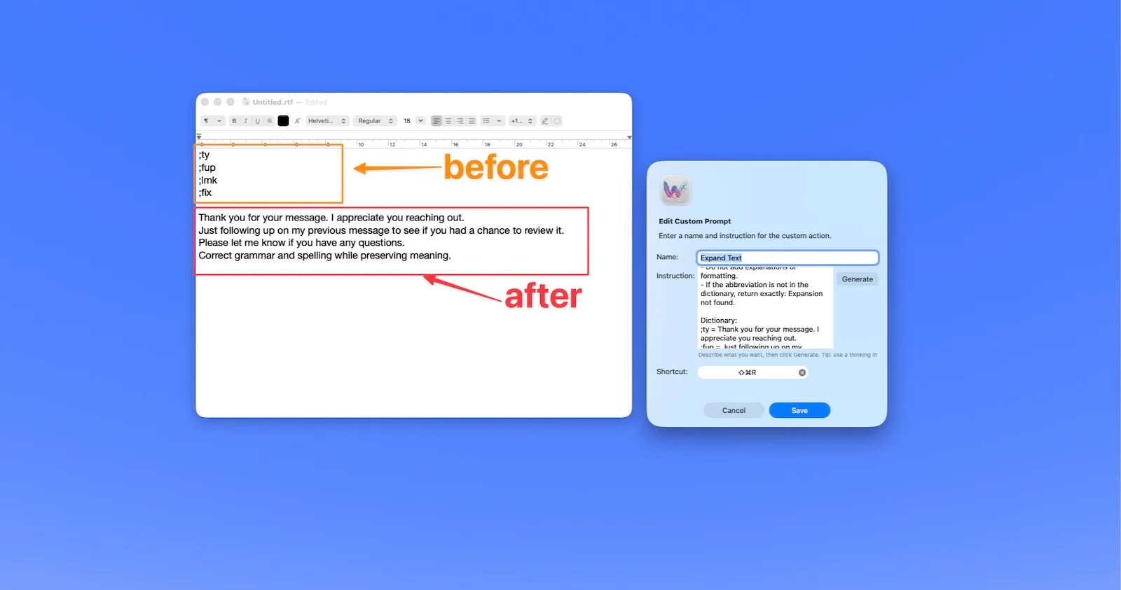 AI Text Expander for Mac: Expand, Improve, and Transform Text with One Shortcut